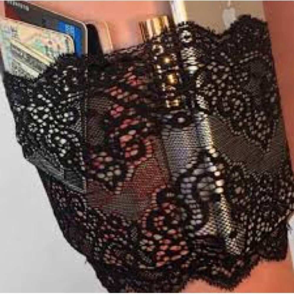 Andy Paige Style Black lace Girly Go Garter Velcro pockets flask purse replace
